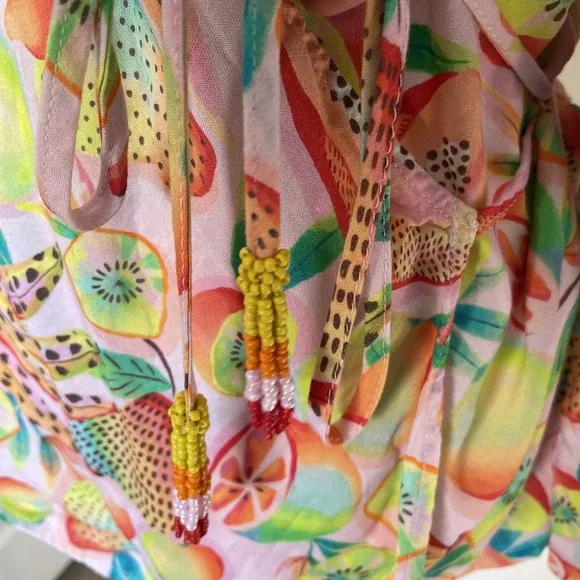 Farm Rio Wrap Blouse Womens XL Pink Rainforest Print Colorful summery Fairy Comf - Picture 4 of 16